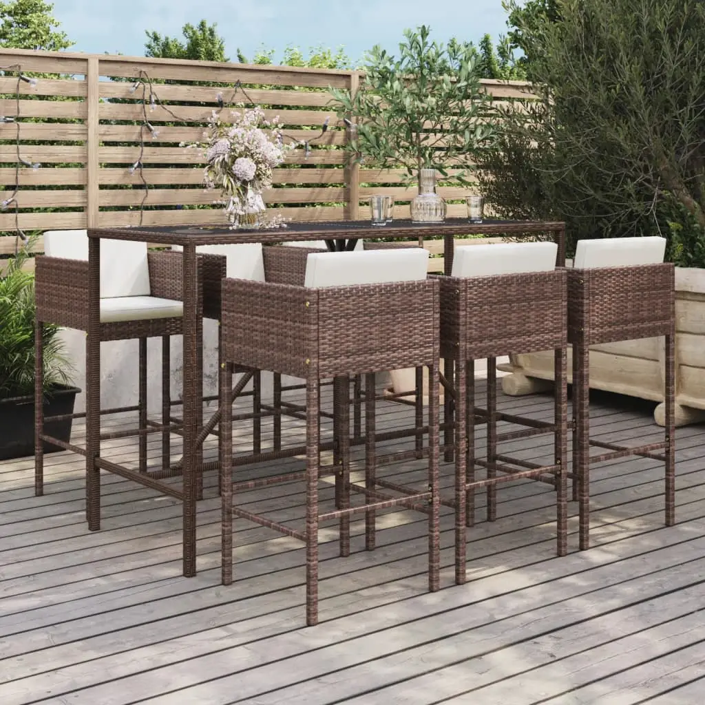 Ensemble de Bar 7 pcs Résine Tressée avec Coussins pour Jardin Terrasse Marron – ComfortXL Outdoor Living