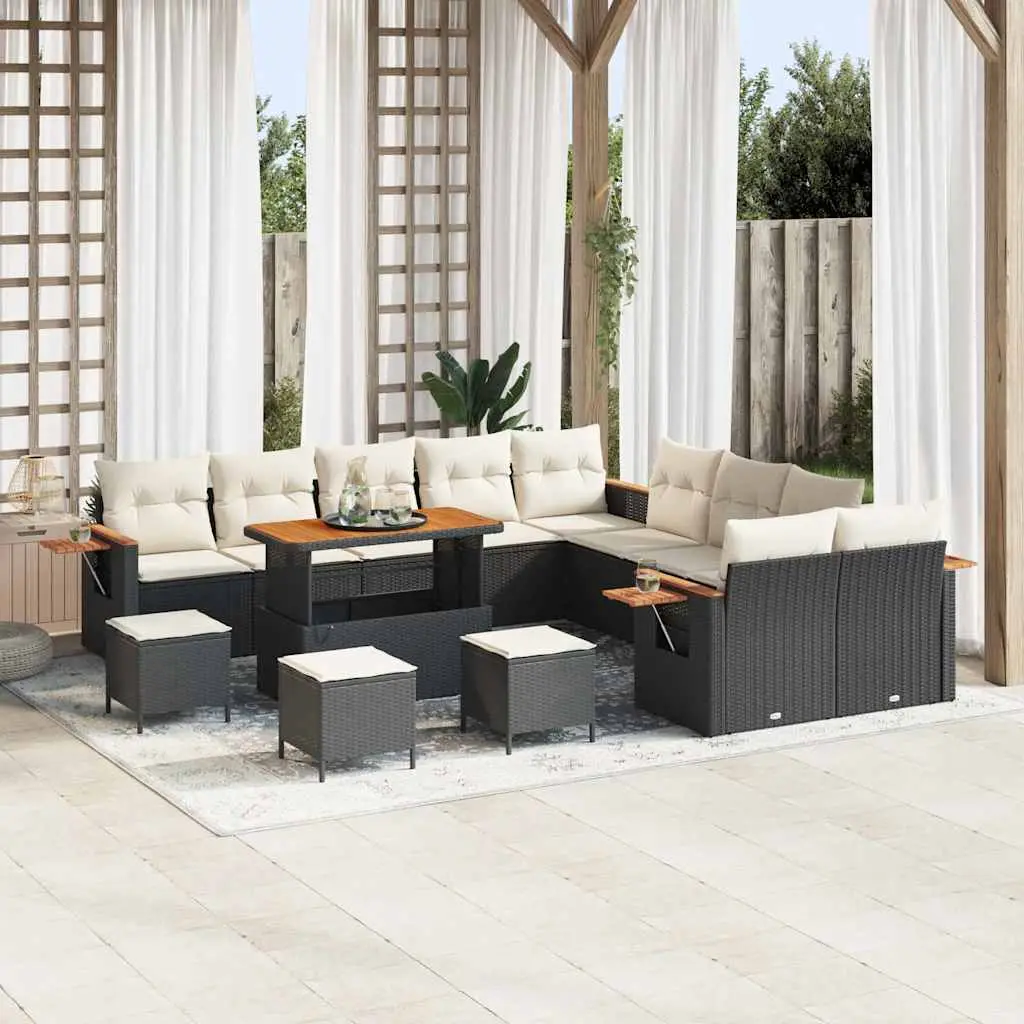 Ensemble Canapé XXL 14 Pièces Poly Rotin Noir et Crème avec Coffres de Rangement et Table Basse – ComfortXL Outdoor Living