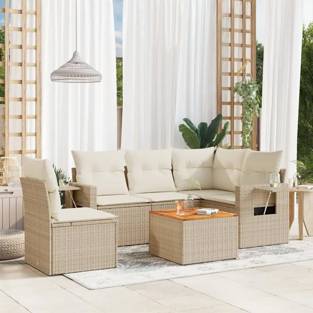 Ensemble d’Angle 5 Places pour Terrasse en Résine Tressée avec Table Basse et Coussins Crème Beige – ComfortXL Outdoor Living
