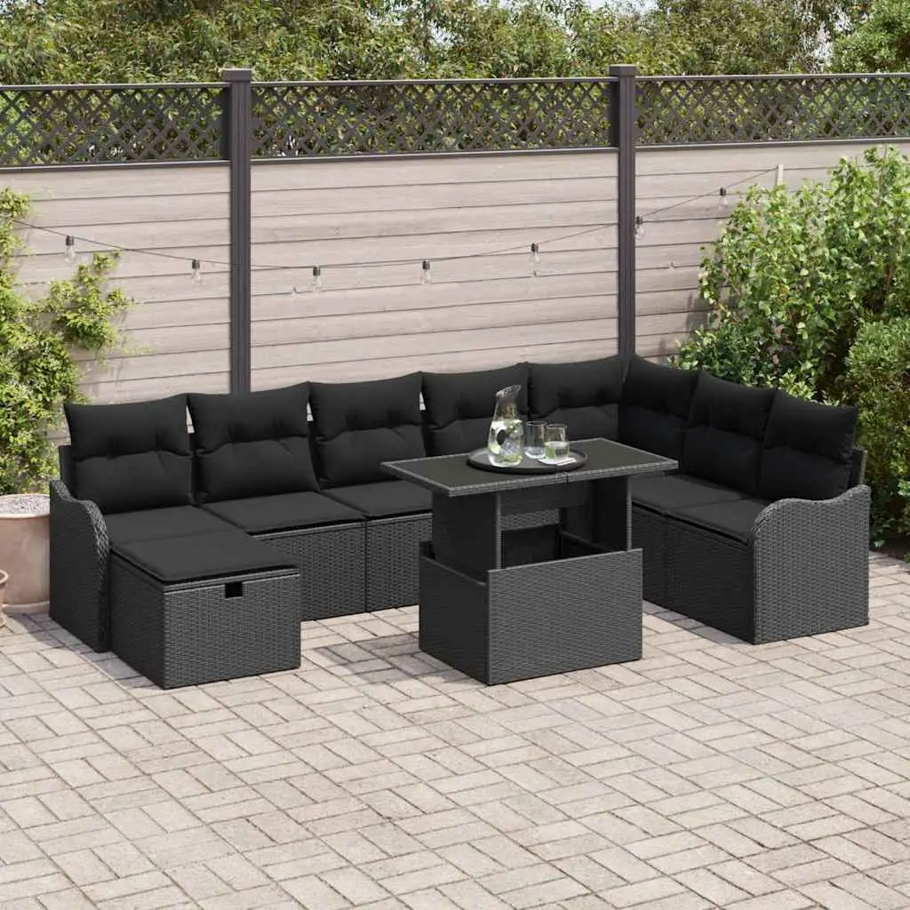 Ensemble de canapé de jardin avec coussin 9 pcs Noir Poly rotin vidaXL 3361072