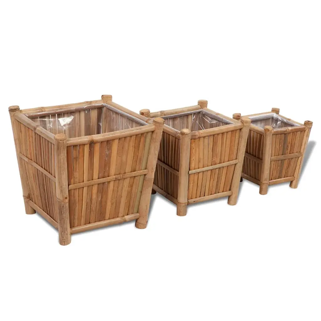 Ensemble de 3 lits surélevés bambou avec doublure nylon 40 x 40 x 40 cm – PANGIVO
