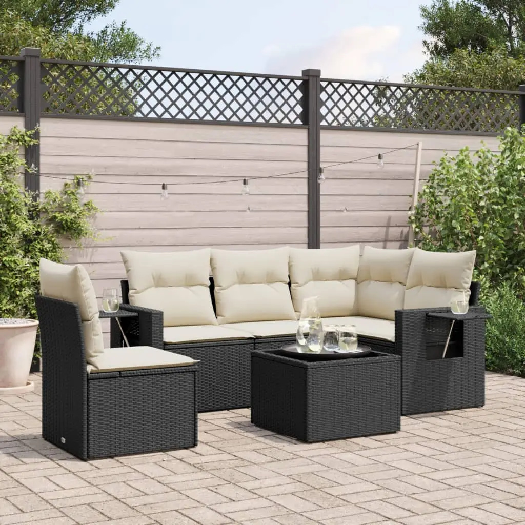 Ensemble canapés 5 places résine tressée avec accoudoirs-tablettes pour balcon Coussins Crème – ComfortXL Outdoor Living