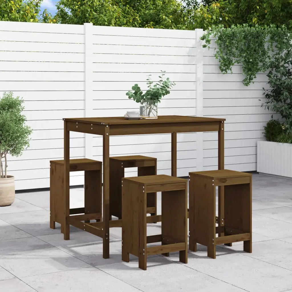 Ensemble de bar de jardin 5 pcs marron miel bois de pin massif vidaXL 3157748
