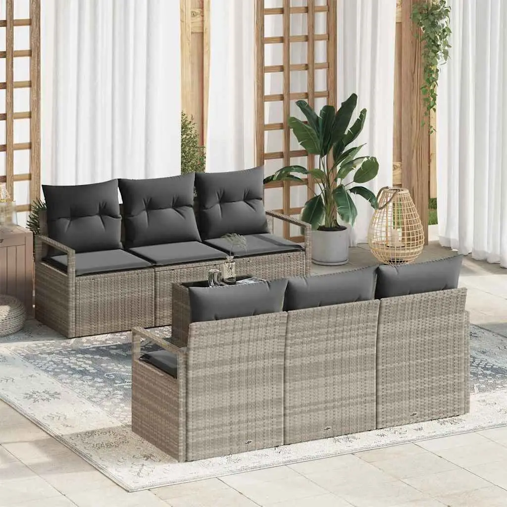 Ensemble de Canapés avec coussin 7 pcs Gris clair polyrotin vidaXL 3346272