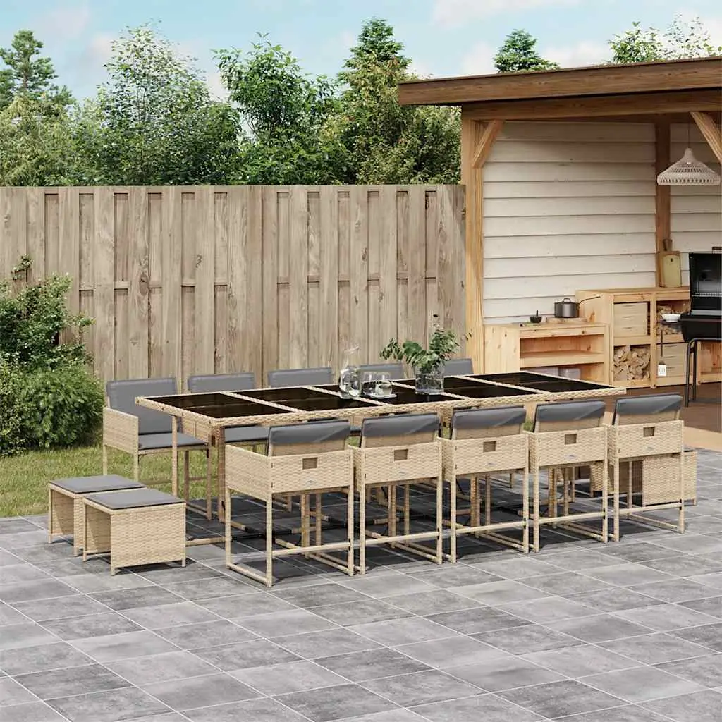 Ensemble de Jardin Grande Capacité 14 Places, Table 275cm, 10 Chaises et 4 Tabourets Rangement Compact Beige – ComfortXL Outdoor Living