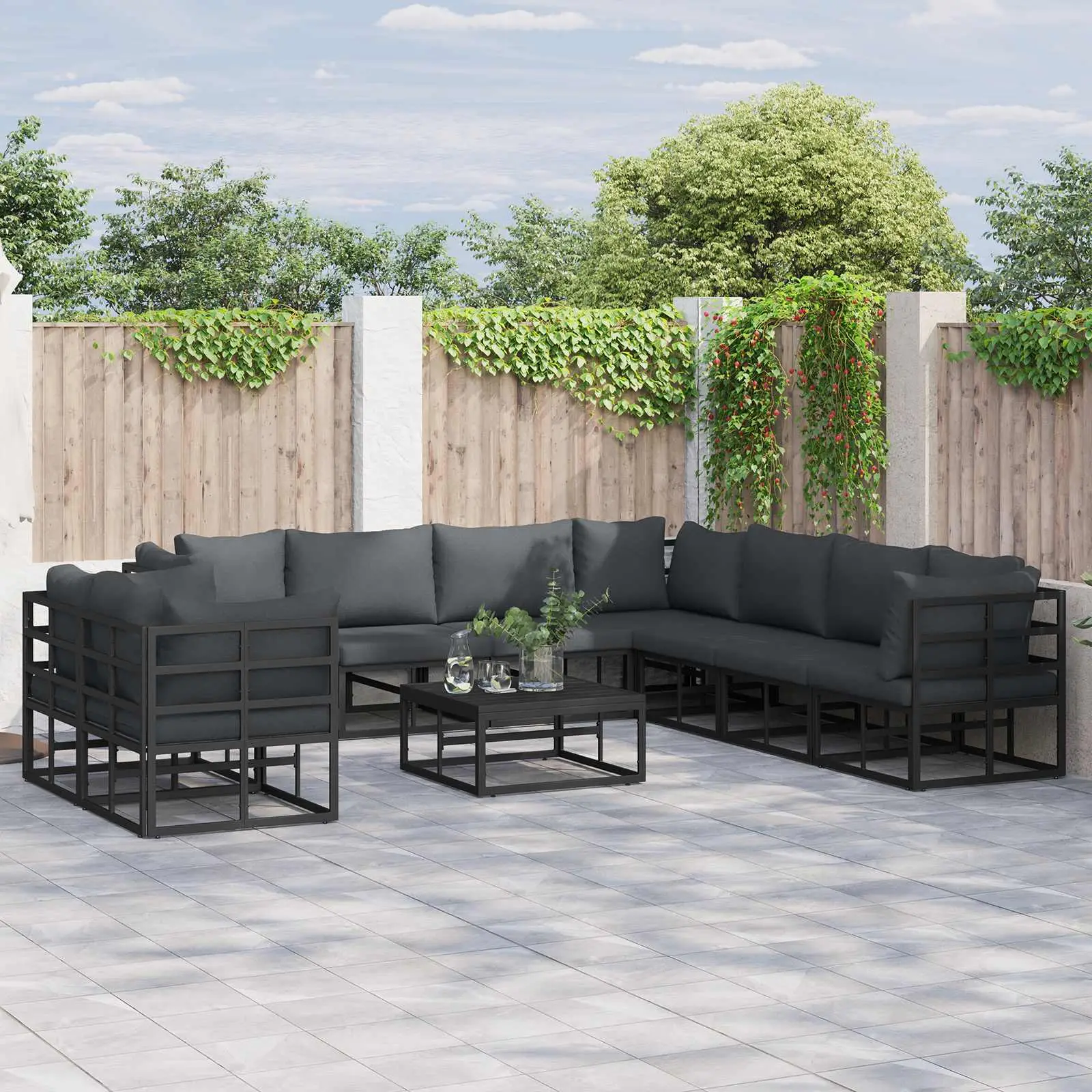 Ensemble de canapé de jardin avec coussin 9 pcs Noir Aluminium vidaXL 3378882