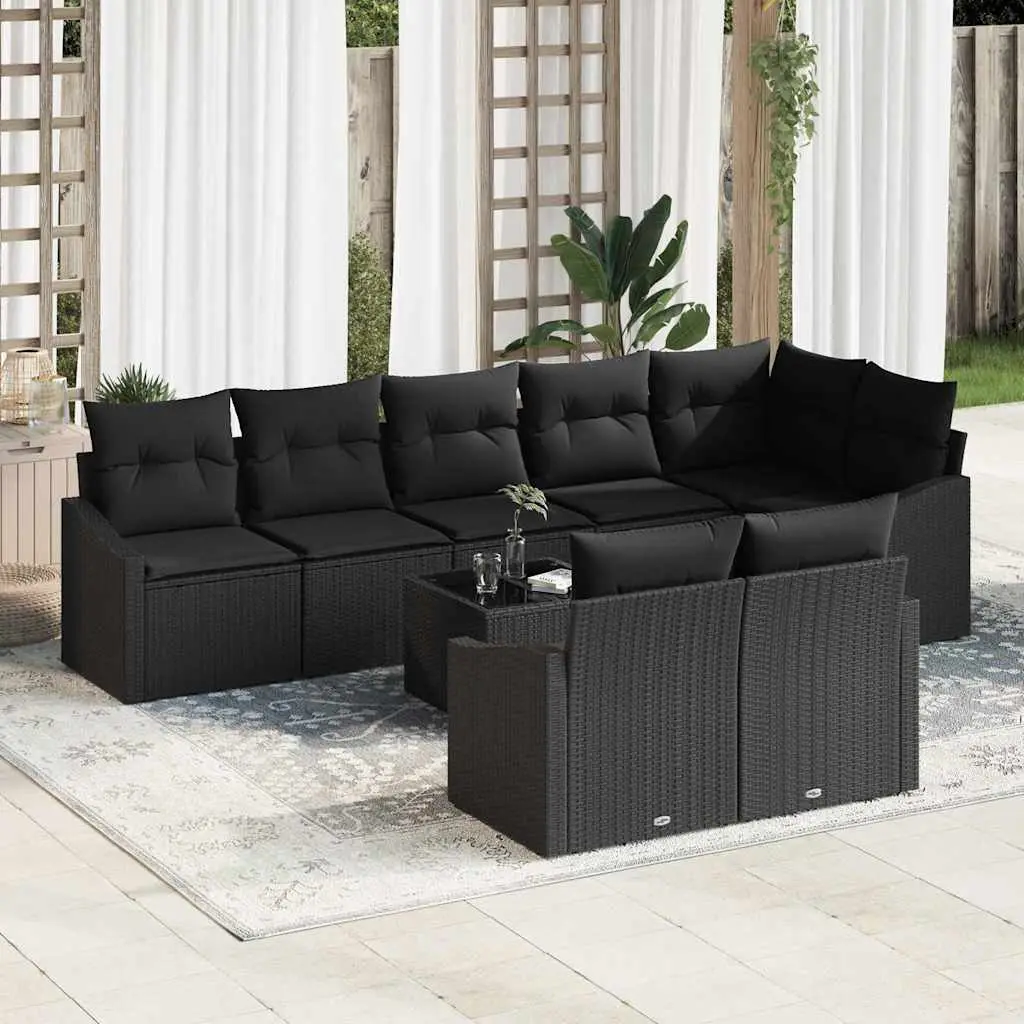 Ensemble de canapé de jardin avec coussin 9 pcs Noir polyrotin vidaXL 3355452