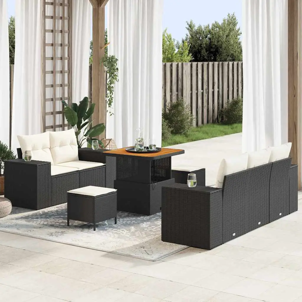 Ensemble Canapé Mixte 8 Pcs Rotin et Bois avec Coussins Confort pour Repas Dehors Noir et Crème – ComfortXL Outdoor Living