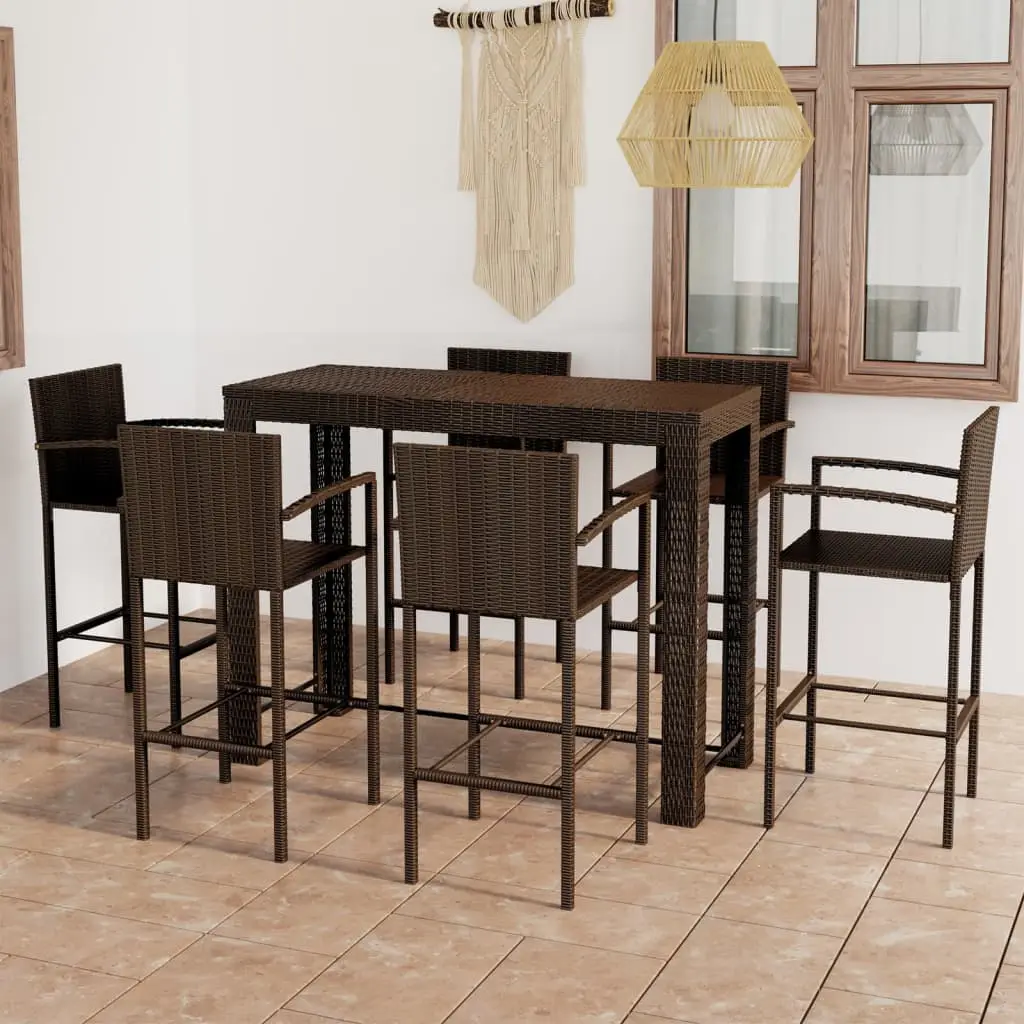 Ensemble de bar d’extérieur 7 pcs accoudoir Poly rotin Marron vidaXL 3064813