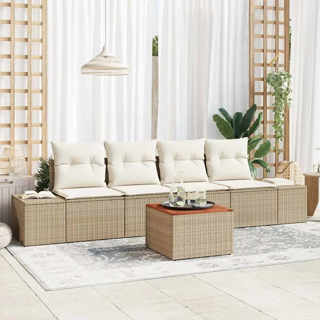 Ensemble Canapé Modulable 4 places Aspect Rotin Naturel Beige – ComfortXL Outdoor Living