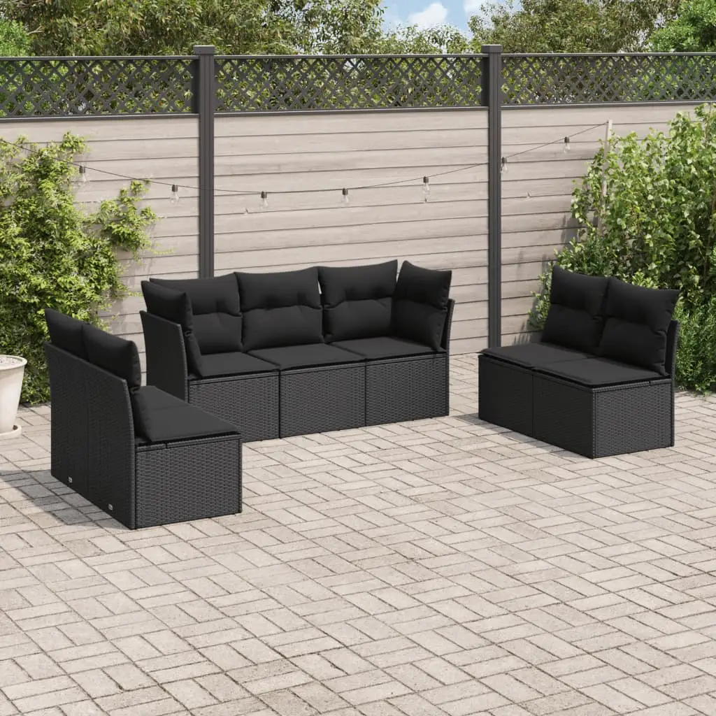 Ensemble Canapés de Jardin 7 Pièces Résine Tressée Modulable pour Balcon Noir – ComfortXL Outdoor Living