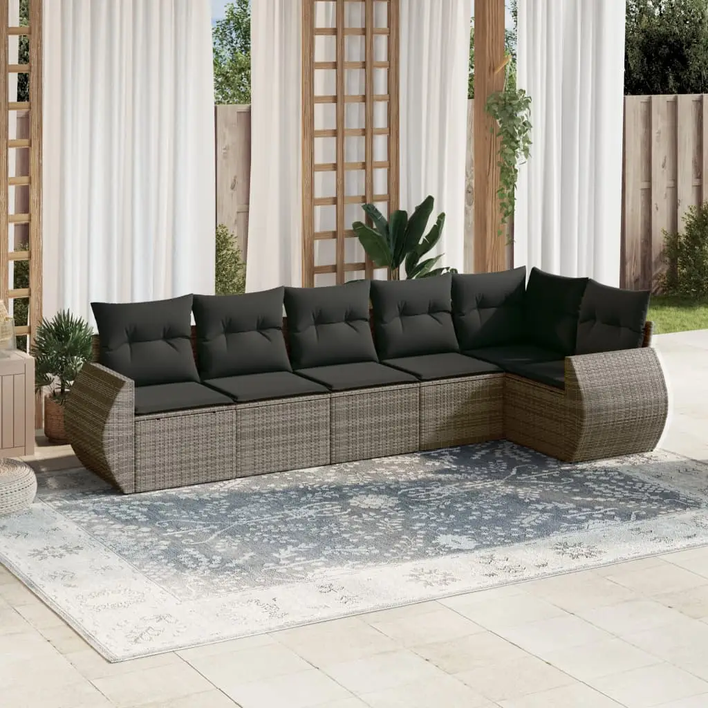 Ensemble canapé de jardin modulable 6 sièges en résine tressée avec rangement intégré pour balcon Gris – ComfortXL Outdoor Living