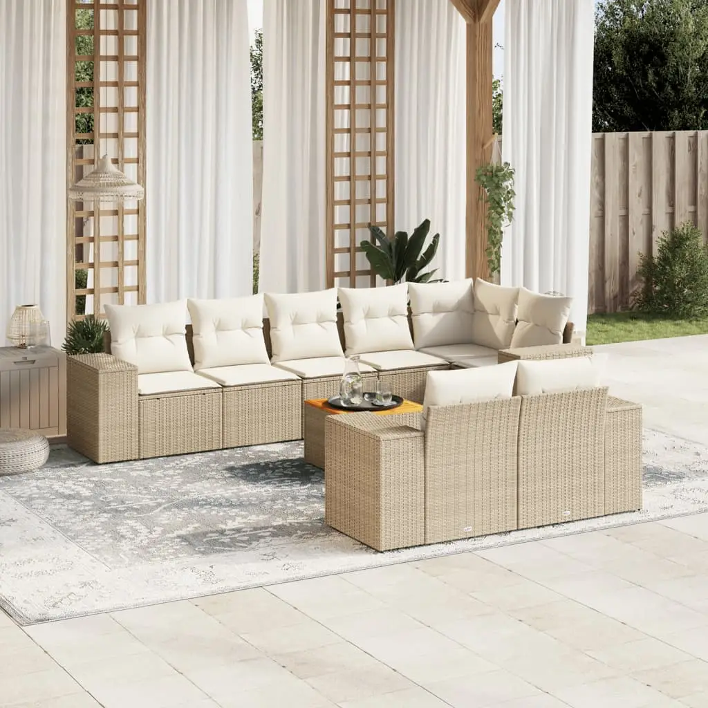 Ensemble canapé de jardin modulable 9 pièces résine tressée beige avec rangement – ComfortXL Outdoor Living