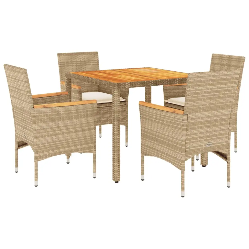 Ensemble de 5 pcs table de jardin et chaises avec coussins – mobilier de jardin beige rotin acacia-JU2792