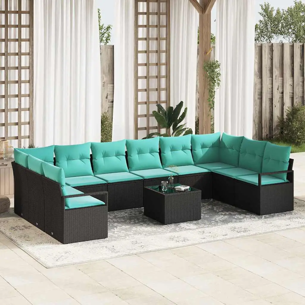Ensemble de Canapés avec coussin 11 pcs Noir polyrotin vidaXL 3346576