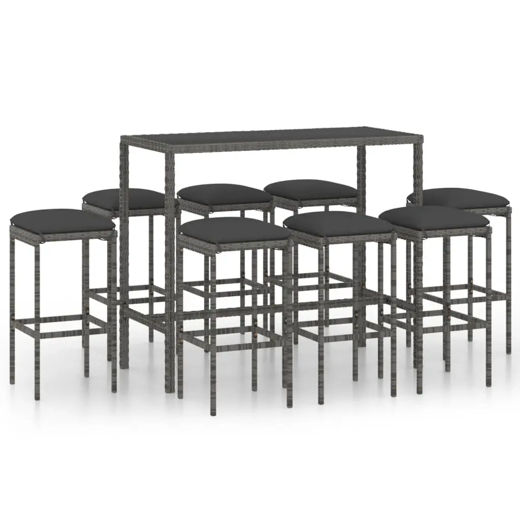 Ensemble de 9 pcs bar de jardin – Mobilier d’extérieur – Mobilier de jardin et coussins Résine tressée Gris-JU2039