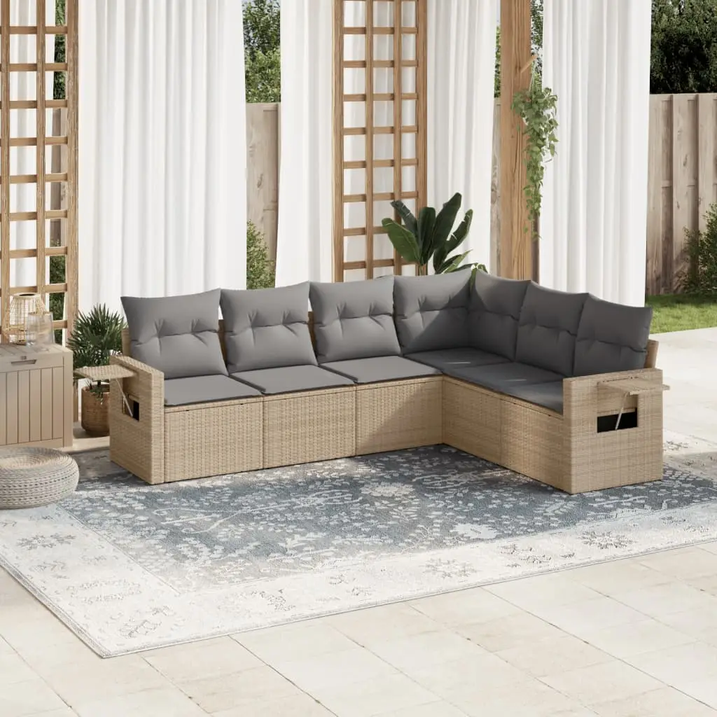 Ensemble de jardin 6 places résine tressée modulable avec rangement sous assise Beige et coussins gris clair – ComfortXL Outdoor Living