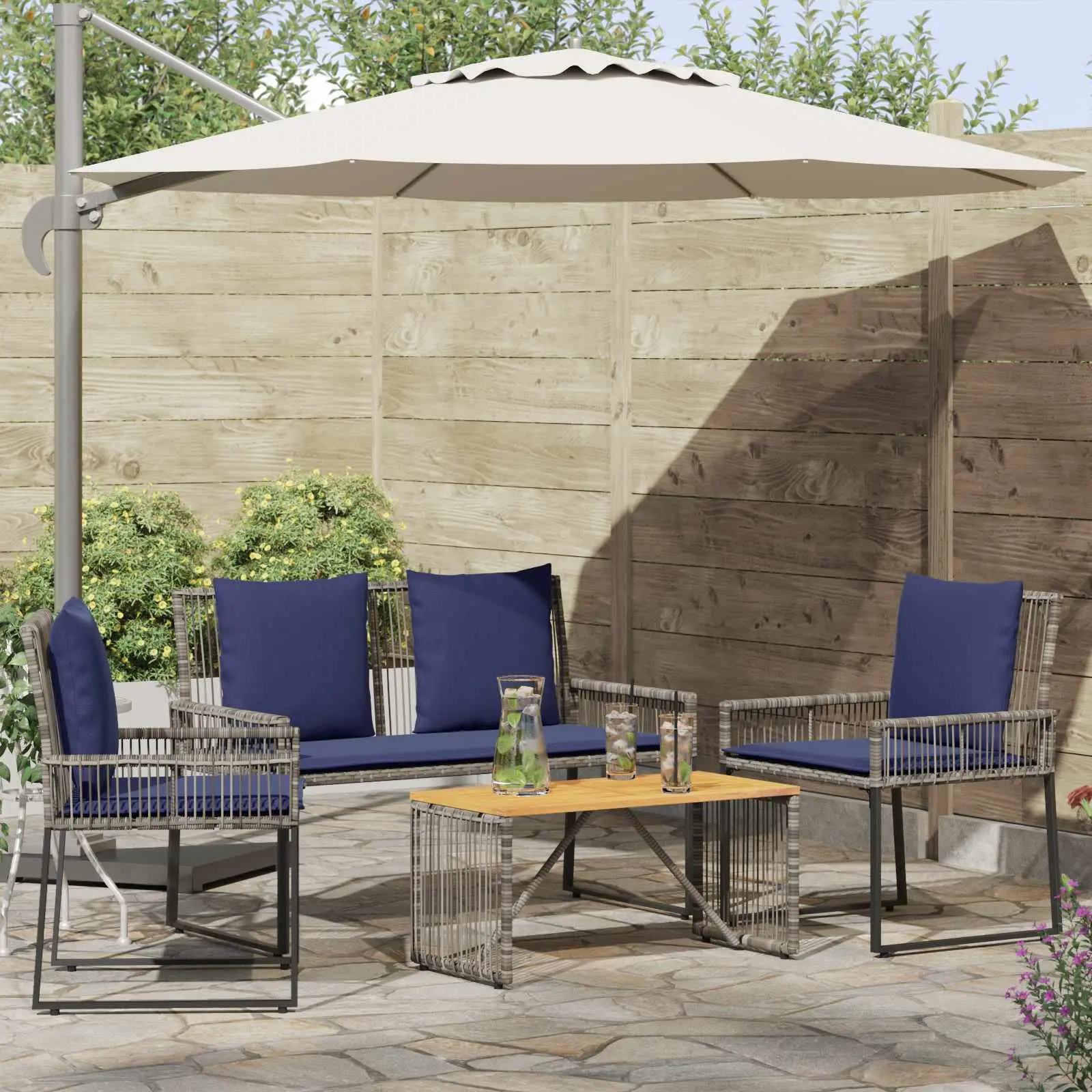 Ensemble de meubles d’extérieur 9 pcs Gris et bleu marine vidaXL 42025150