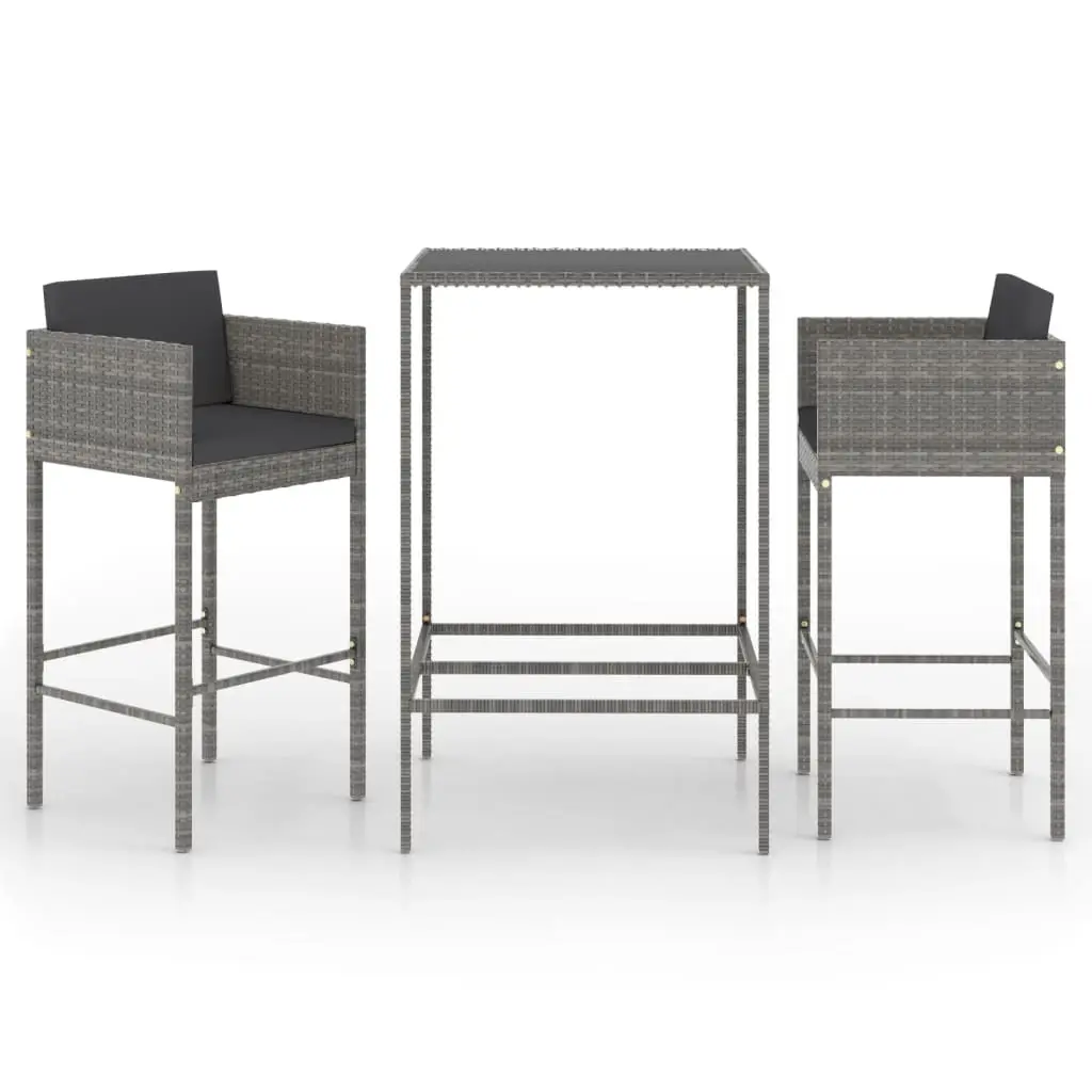 Ensemble de 3 pcs bar de jardin – Mobilier d’extérieur – Mobilier de jardin et coussins Résine tressée Gris-JU2064