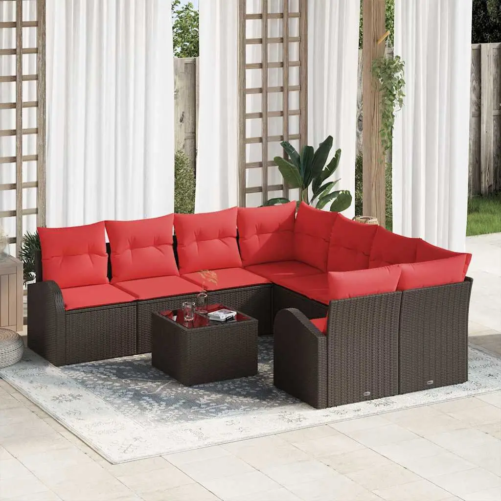 Ensemble de Canapés avec coussin 9 pcs Beige et Rouge polyrotin vidaXL 3354653