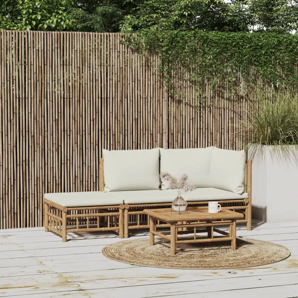 Ensemble Canapé Jardin Bambou 3 pcs Coussins Crème Modulaire – ComfortXL Outdoor Living