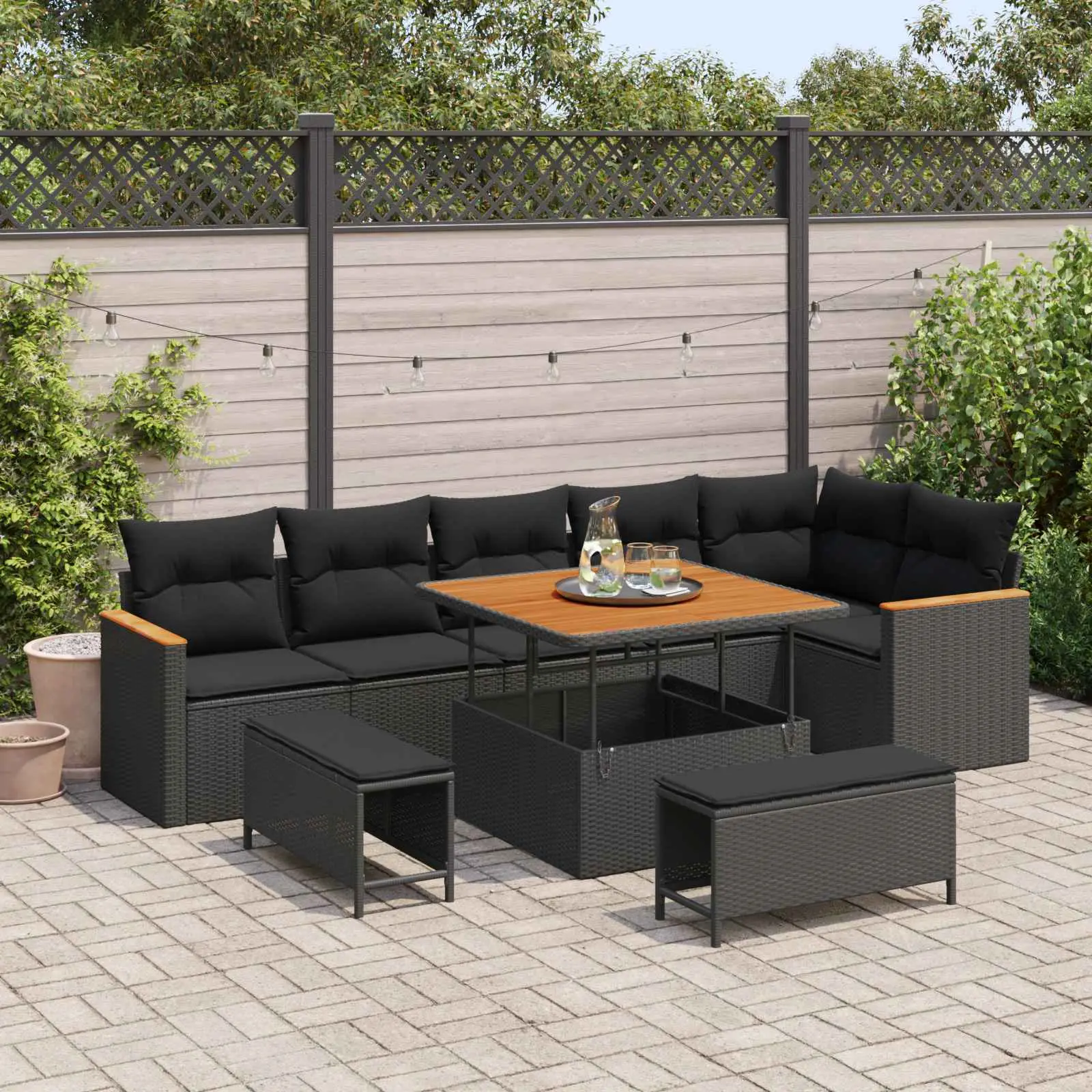 Ensemble de canapé de jardin avec coussin 9 pcs Noir Poly rotin vidaXL 3365004