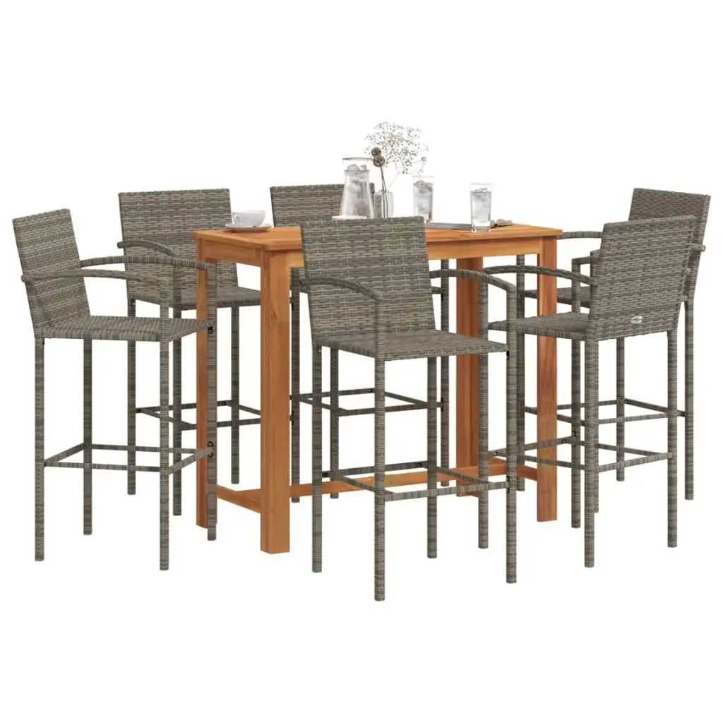 Ensemble de bar de jardin 7 pcs gris bois massif acacia rotin vidaXL 3295293