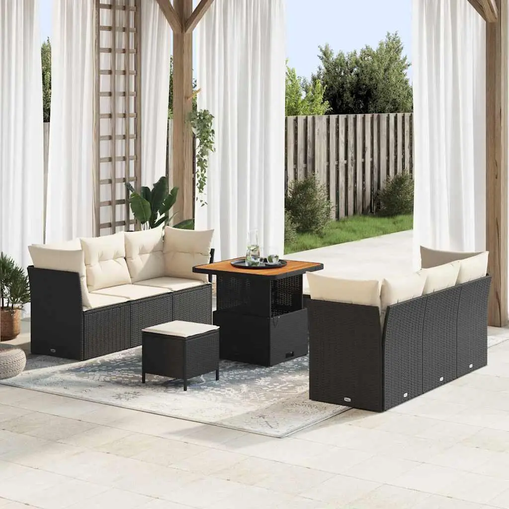 Ensemble de canapé de jardin avec coussin 9 pcs Noir polyrotin vidaXL 3361435
