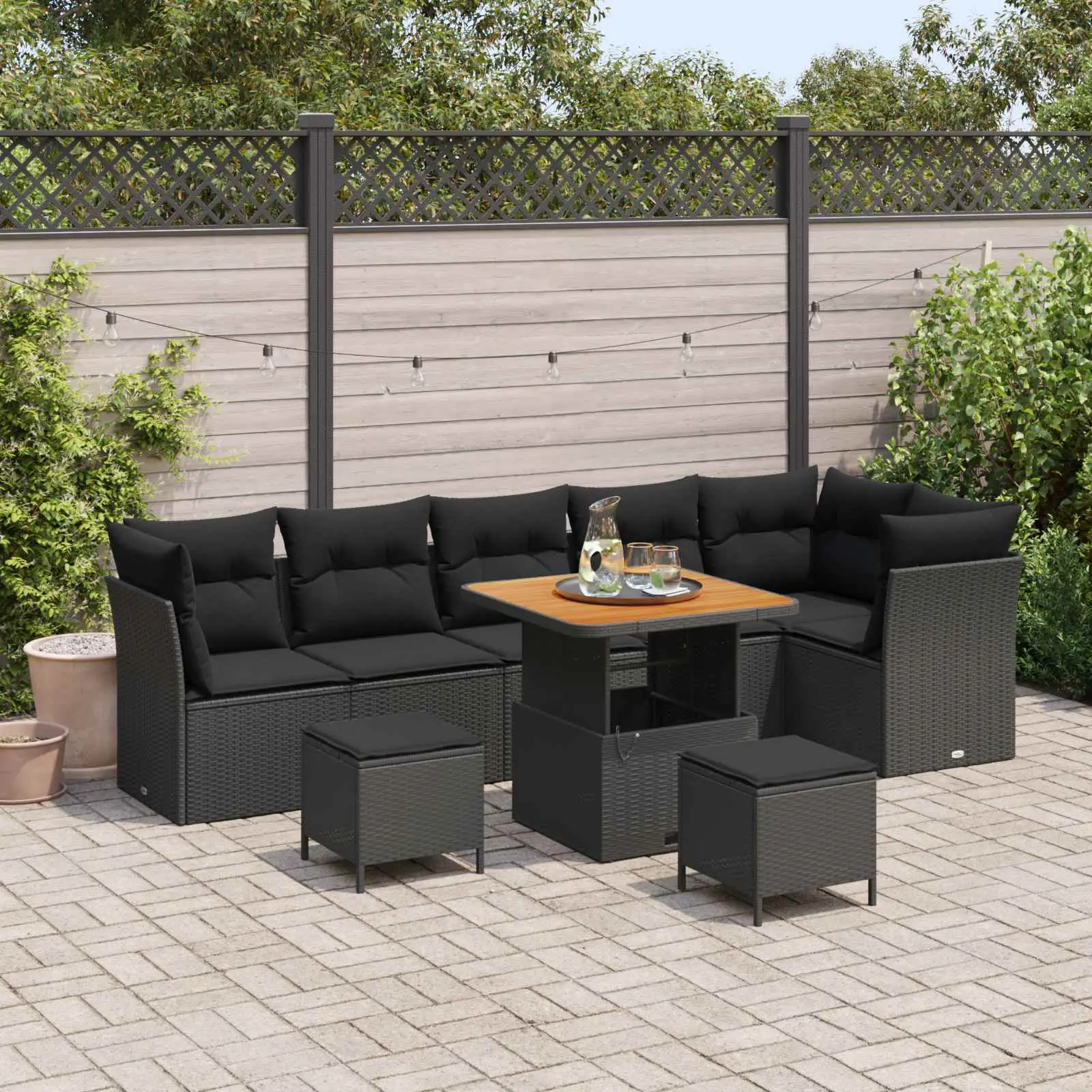 Ensemble de canapé de jardin avec coussin 9 pcs Noir vidaXL 3363449