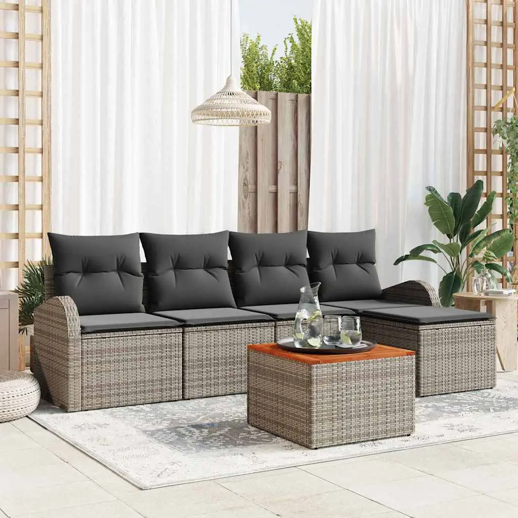 Ensemble de jardin 6 places en résine tressée avec table basse et rangement pour terrasse Gris – ComfortXL Outdoor Living