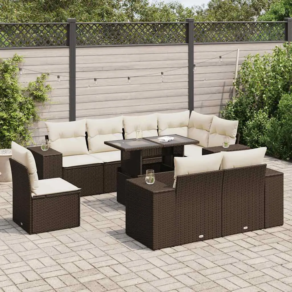 Ensemble canapés de jardin 9 pcs résine tressée modulable avec coffres de rangement Marron – ComfortXL Outdoor Living