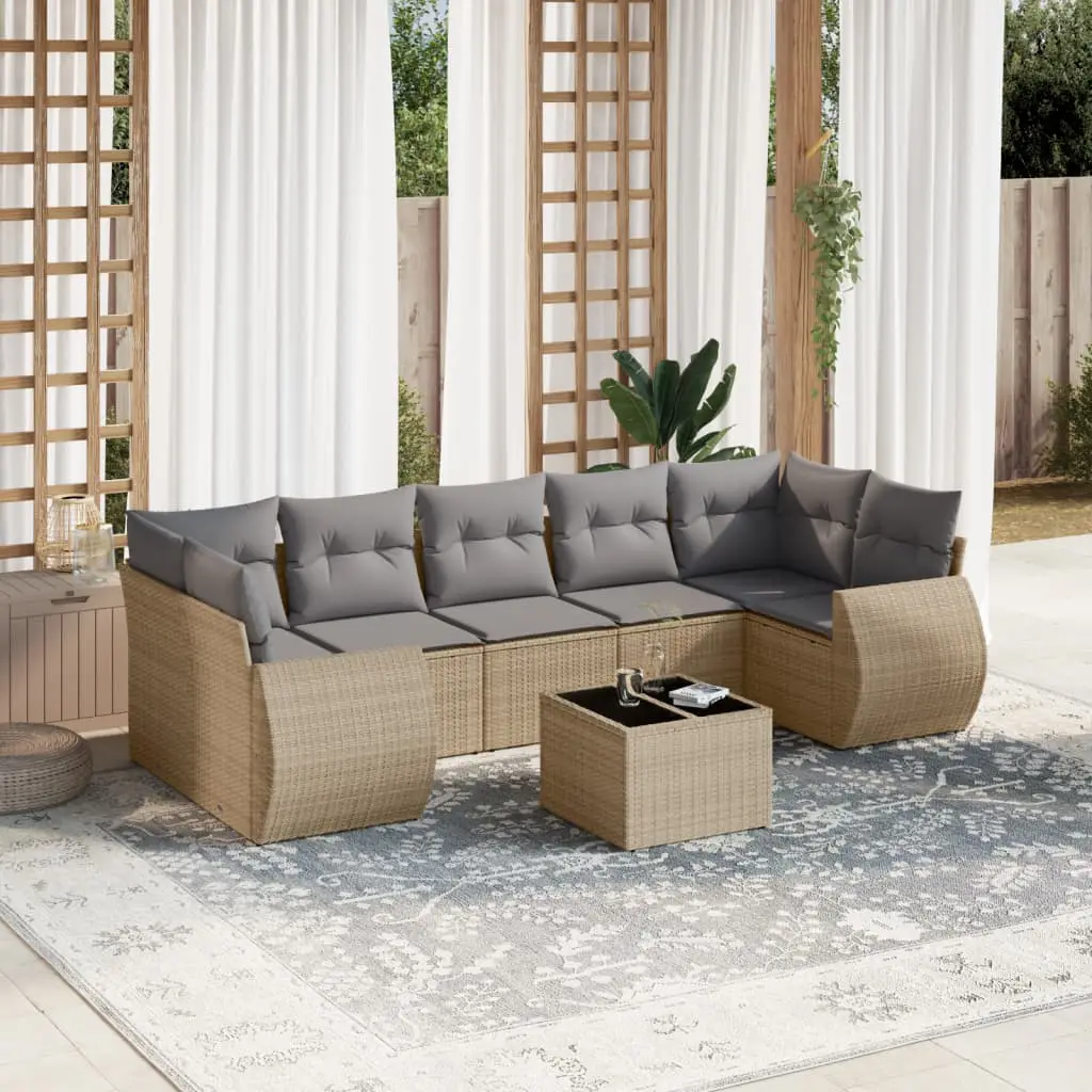 Ensemble de jardin 8 pièces résine tressée modulable pour aménagement extérieur Beige et Gris Clair – ComfortXL Outdoor Living
