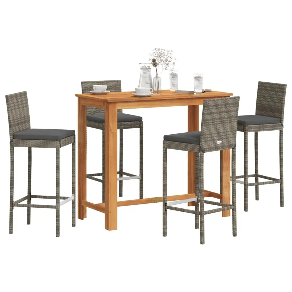 Ensemble de bar de jardin 5 pcs gris bois massif acacia rotin vidaXL 3295279
