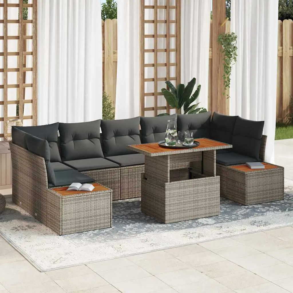 Ensemble de jardin modulable 8 pièces 7 places en polyrotin avec rangement Gris – ComfortXL Outdoor Living