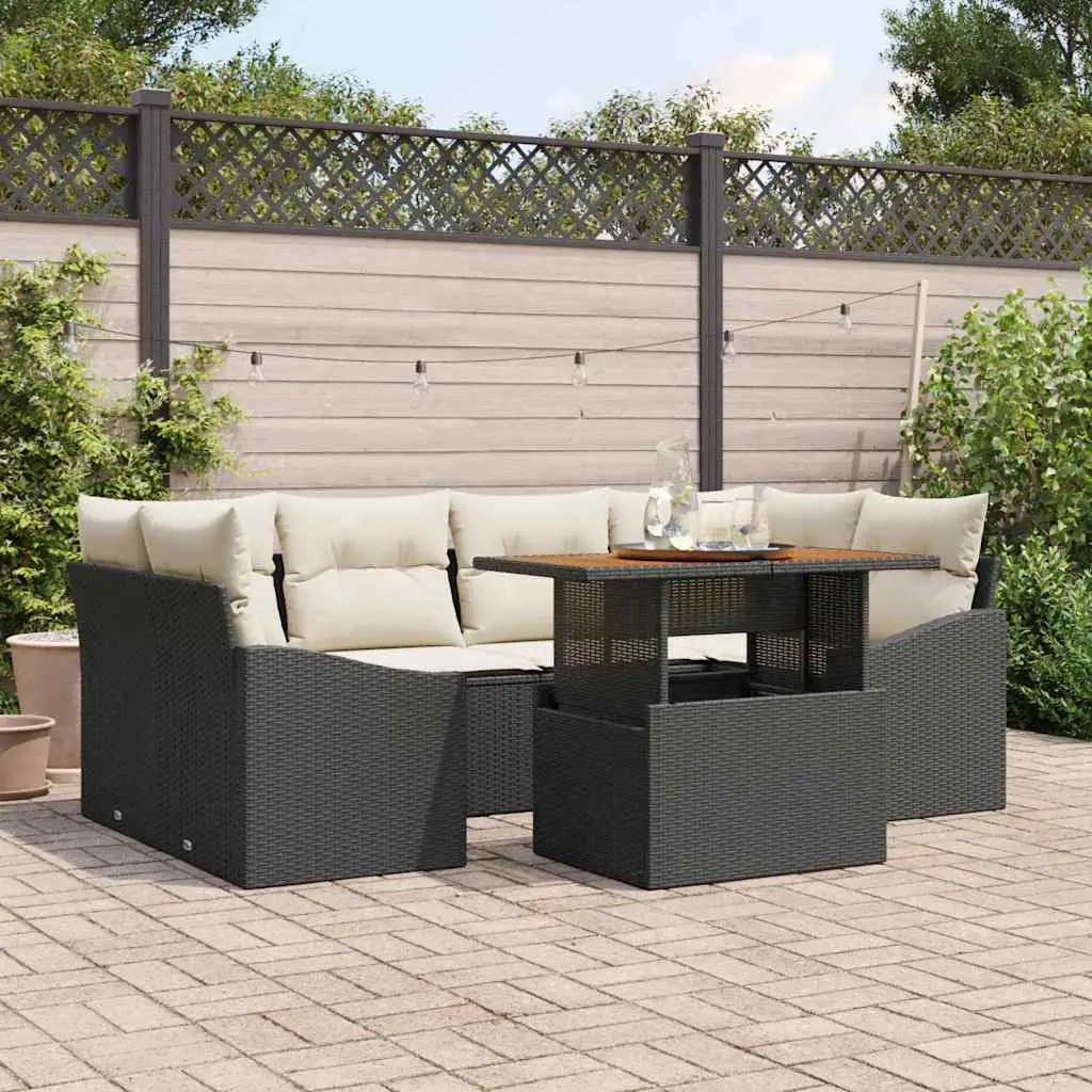 Ensemble de salle à manger pour jardin 7 pcs Noir et Crème vidaXL 3349788