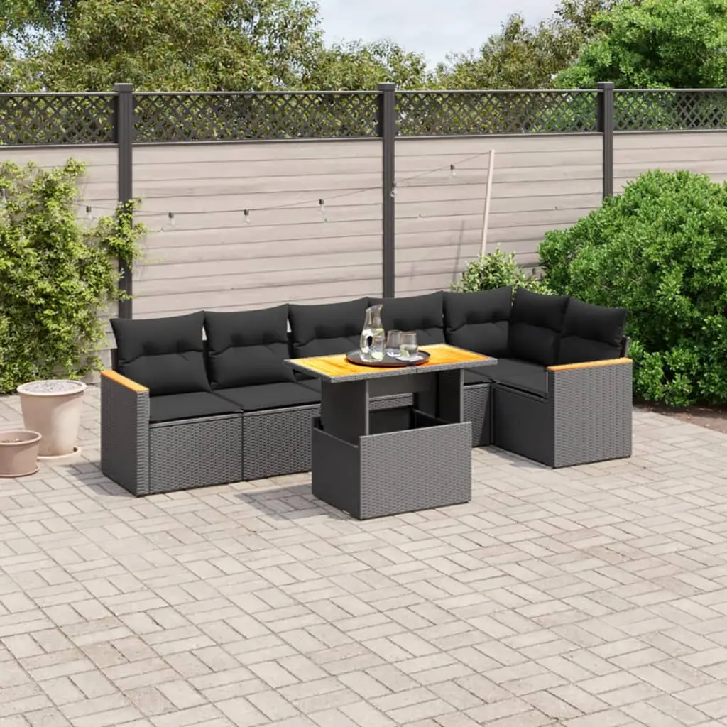 Ensemble de jardin 7 pcs résine tressée avec table à hauteur réglable Noir – ComfortXL Outdoor Living
