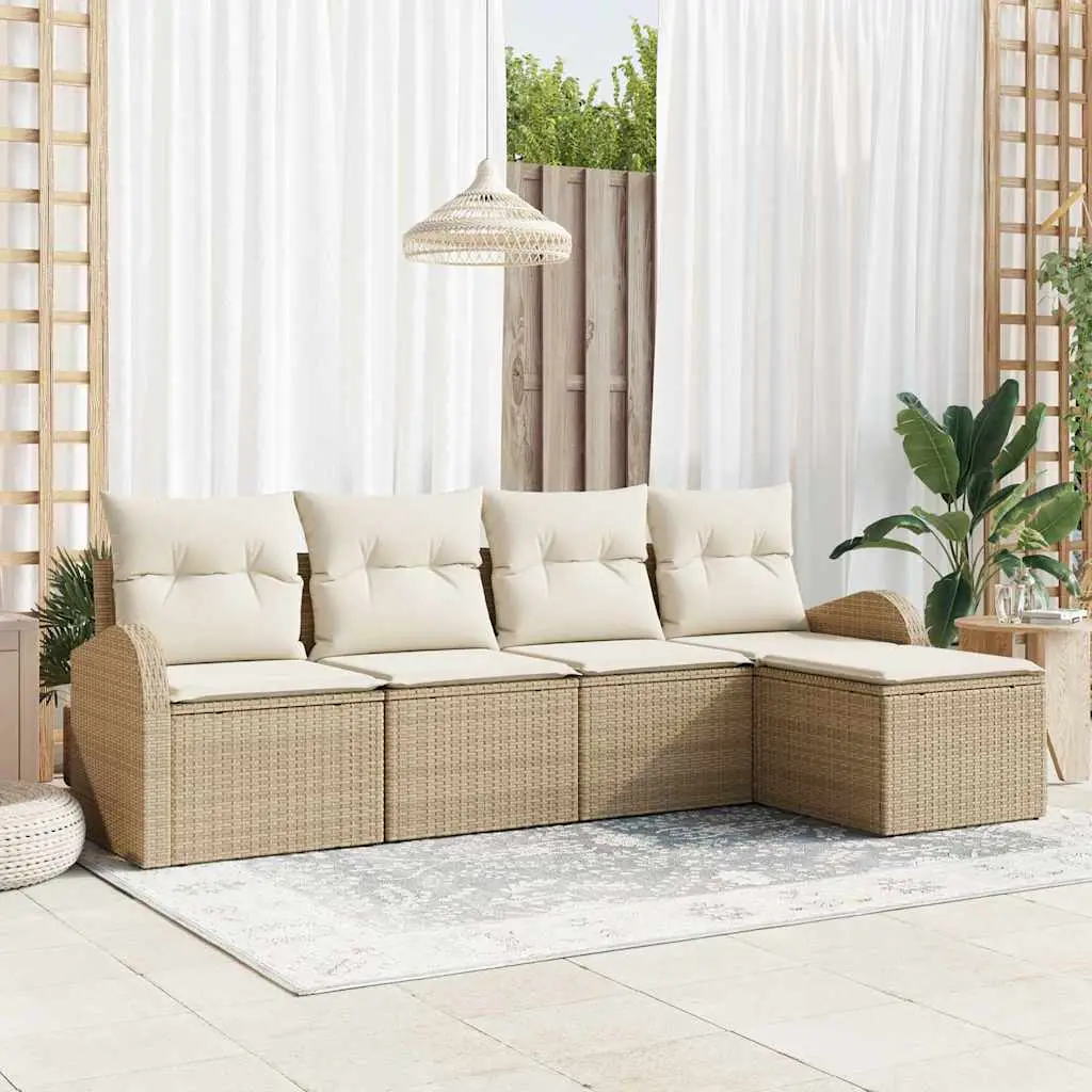 Ensemble de Canapés avec coussin 5 pcs Beige et blanc polyrotin vidaXL 3354670