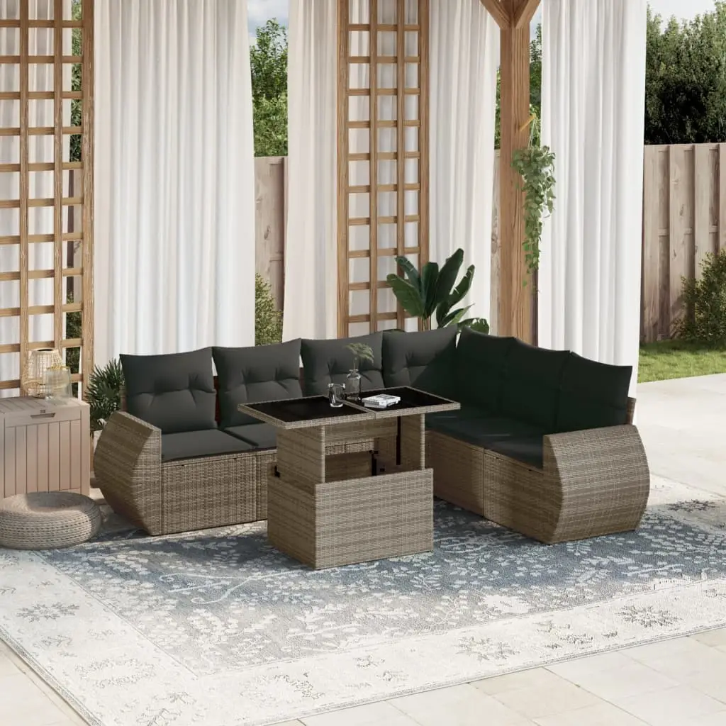 Ensemble de Jardin 7 Personnes en Résine Tressée Table Réglable et Coussins Gris – ComfortXL Outdoor Living