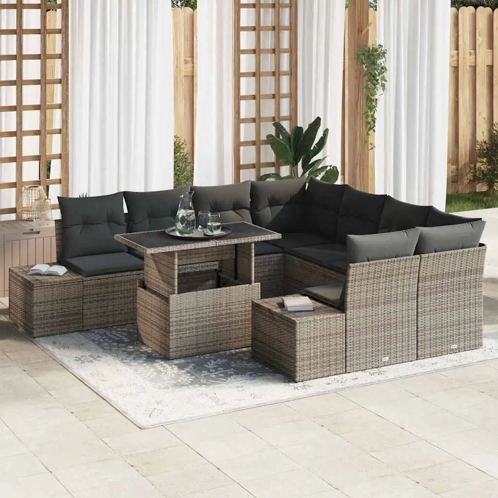 Ensemble de canapé de jardin avec coussin 9 pcs Gris polyrotin vidaXL 3357892