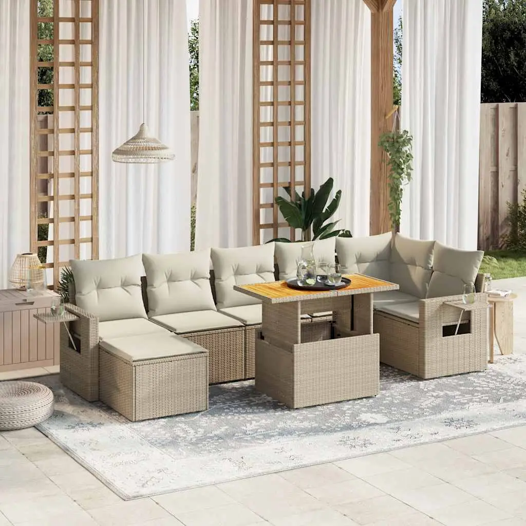Ensemble de jardin 8 places résine tressée avec table et tablettes ajustables Beige – ComfortXL Outdoor Living