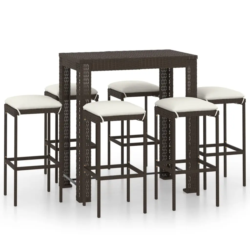 Ensemble de 7 pcs bar de jardin – Mobilier d’extérieur – Mobilier de jardin coussins Résine tressée Marron-JU1992