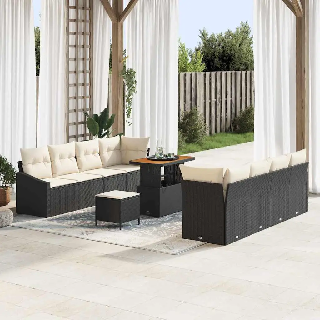 Ensemble Canapé Spacieux 11 pcs Noir et Crème – Résine Tressée Durable avec Coffres de Rangement – ComfortXL Outdoor Living