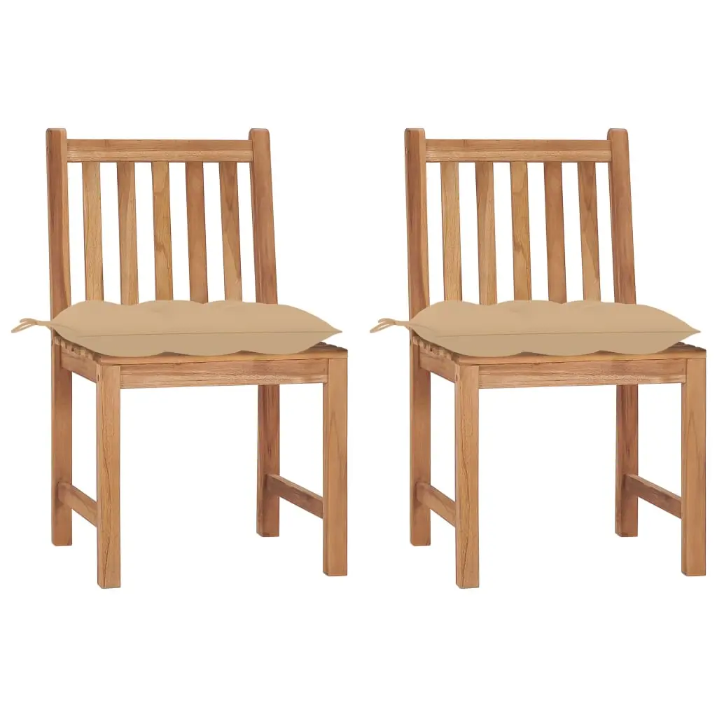 Ensemble de 2 Chaises de Jardin en Teck Robuste avec Coussins Confortables 7cm Beige – ComfortXL Outdoor Living