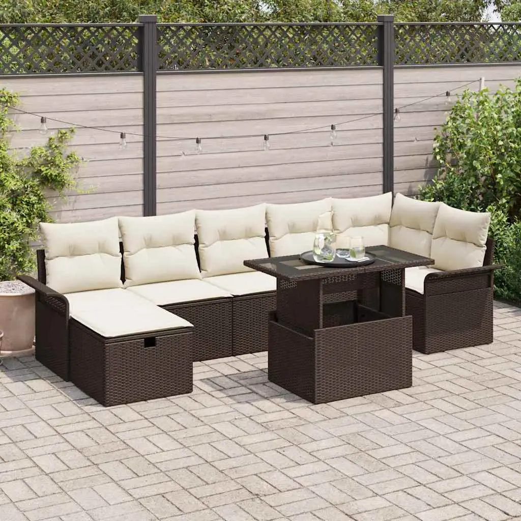 Ensemble de Jardin 8 pcs Poly Rotin 7 Places avec Coffres de Rangement Modulable Marron – ComfortXL Outdoor Living