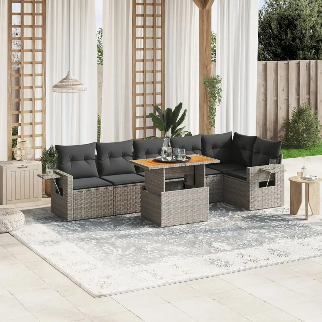 Ensemble de Jardin 7 pcs Résine Tressée Grise avec Coussins Gris Foncé – ComfortXL Outdoor Living
