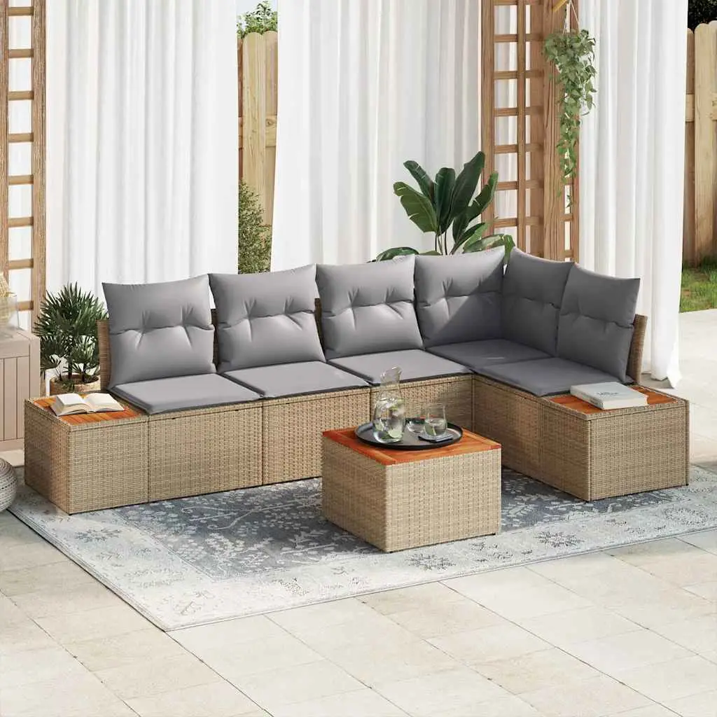 Ensemble de jardin modulable 6 pièces en résine tressée et table basse Beige – ComfortXL Outdoor Living