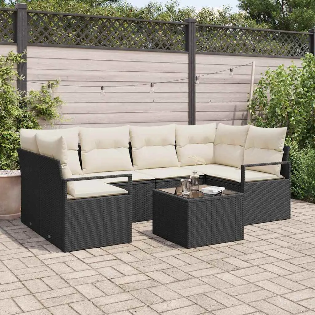 Ensemble de Canapés avec coussin 7 pcs Noir et Crème polyrotin vidaXL 3346277