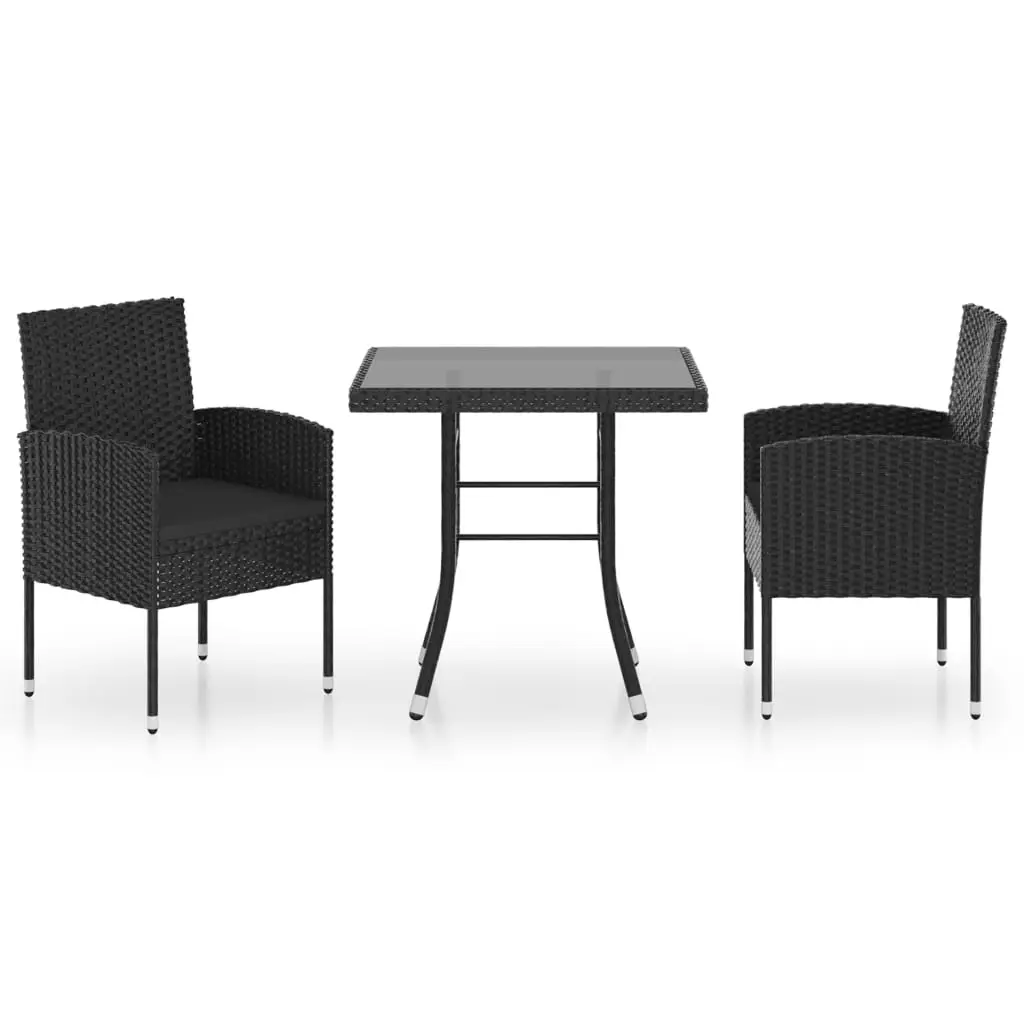 Ensemble de 3 pcs table de jardin avec chaises – mobilier de jardin Résine tressée Noir-JU2359