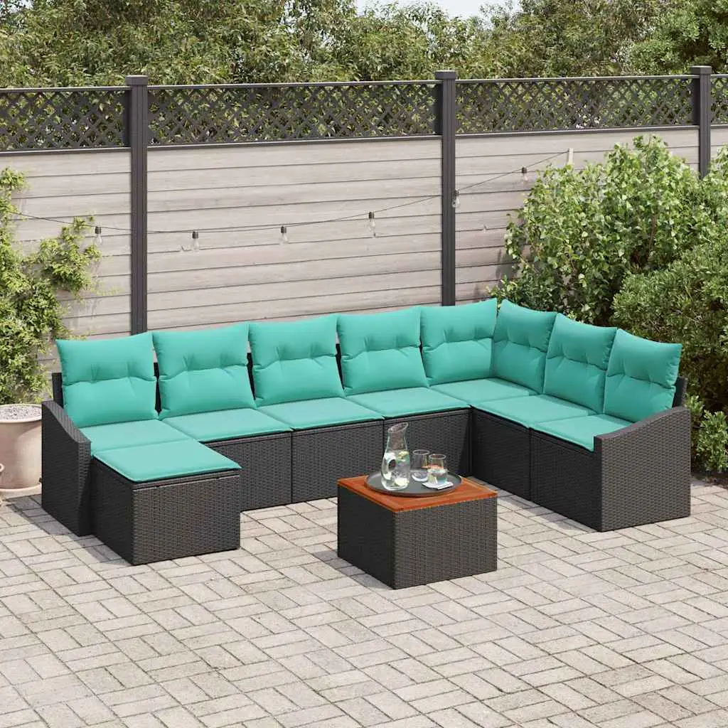 Ensemble de canapé de jardin avec coussin 9 pcs Noir polyrotin vidaXL 3347872