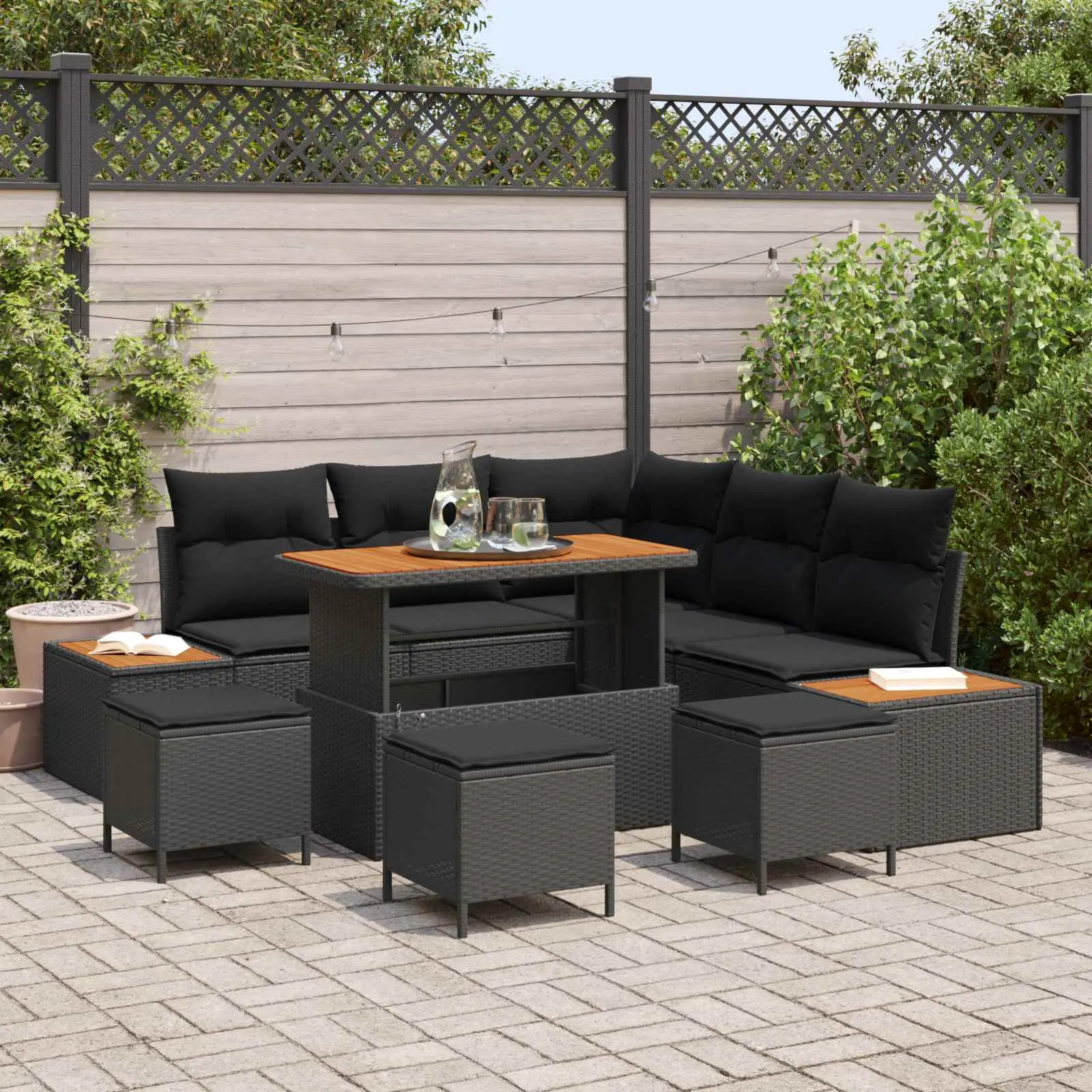 Ensemble de canapé de jardin avec coussin 9 pcs Noir Poly rotin vidaXL 3364869